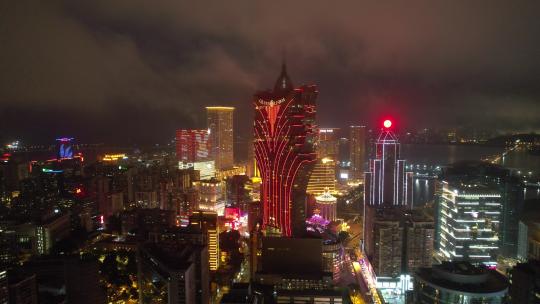 原创澳门城市地标建筑新葡京娱乐场夜景航拍