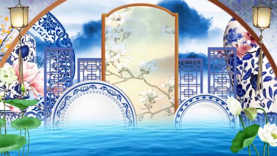 唯美中国风旗袍秀青花瓷古典山水风景视频