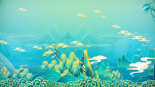 【4K】国潮鎏金青山青松祥云