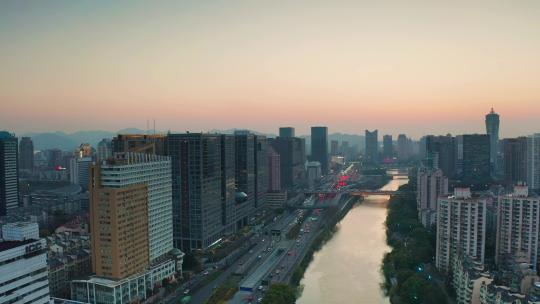 杭州武林门大运河环城北路夕阳航拍