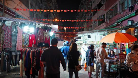 香港庙街夜市街景视频素材模板下载