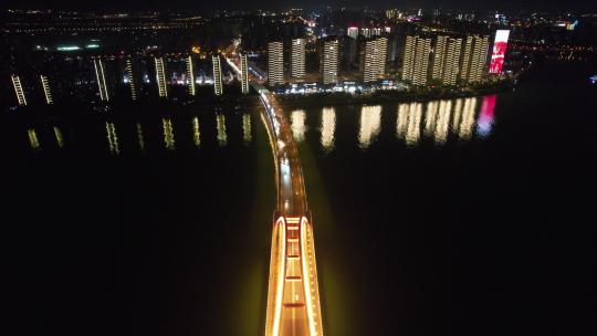 航拍湖南长沙福元路大桥夜景