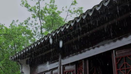 雨天雨水雨景屋檐雨滴古风建筑合集视频素材模板下载