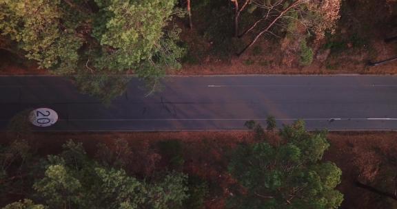 无人机在森林公路上起飞，限速为20公里