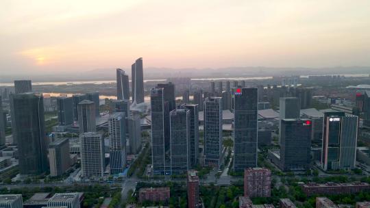 4k 航拍南京CBD滨江畔房地产背景