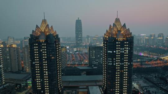 航拍郑州cbd夜景城市夜景繁华都市