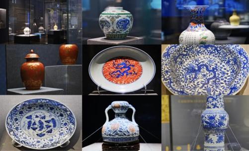 博物馆藏品官窑古董文物青花瓷瓷器陶瓷工艺高清在线视频素材下载