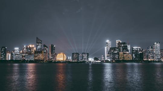 浙江杭州城市夜景移动延时航拍