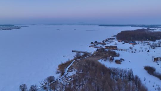 黑龙江五大连池白龙湖冬季自然风光航拍视频素材模板下载
