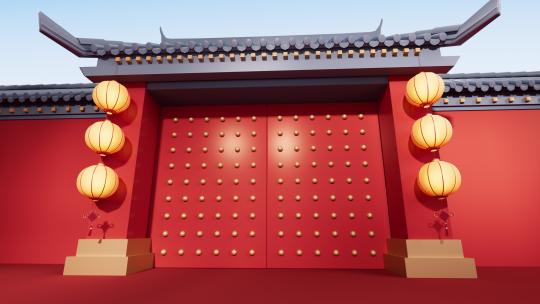 中国风古风大门3D渲染