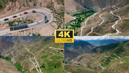 西藏怒江72拐99道弯318国道航拍4k视频素材模板下载