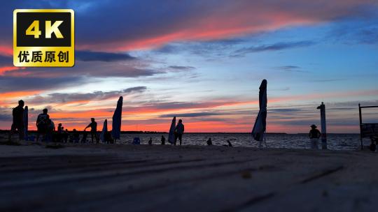 航拍海边夕阳晚霞海上日出日落唯美大海