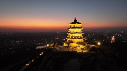 福建泉州市石狮市宝盖山姑嫂塔夜景风光航拍