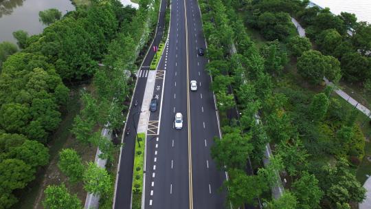 城市公路和城市绿化园林航拍