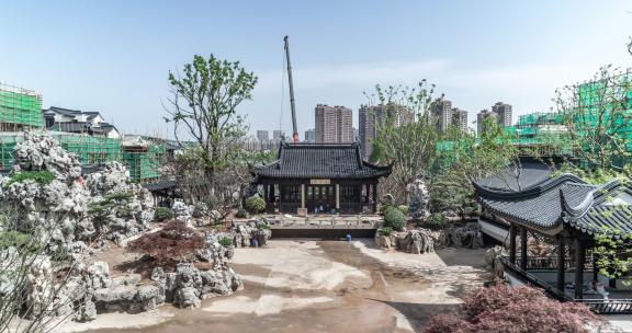 中式园林建筑施工现场延时摄影