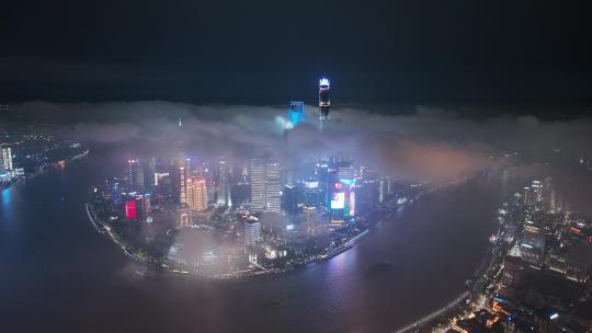 上海陆家嘴平流雾夜景航拍