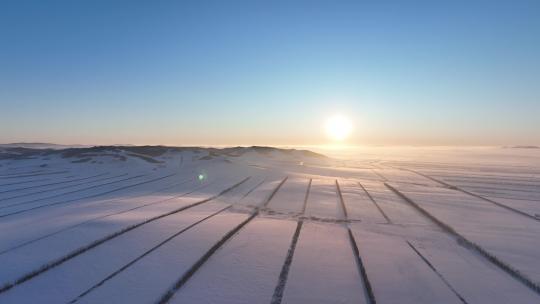 航拍内蒙古雪域雪原日落视频素材模板下载