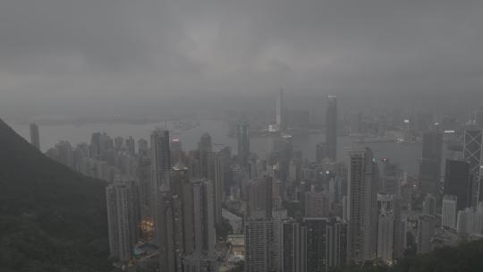 LOG格式香港岛傍晚云雾航拍视频素材模板下载