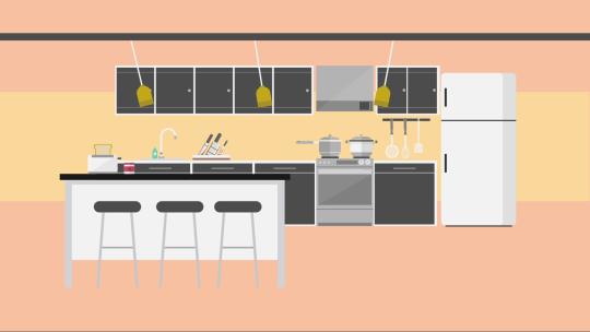 厨房餐桌室内MG扁平卡通动画背景场景AE视频素材教程下载