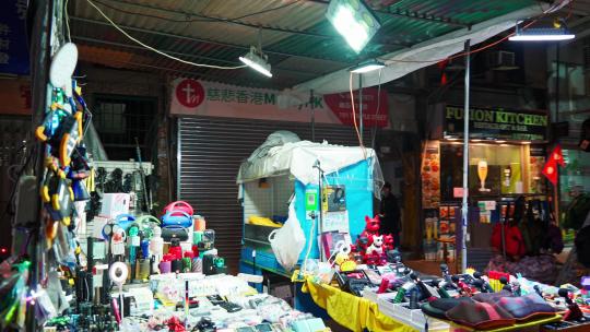 香港庙街夜市商贩小摊视频素材模板下载