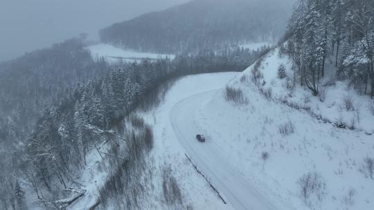 亚布力雪乡亚雪公路冬季风光航拍视频素材模板下载
