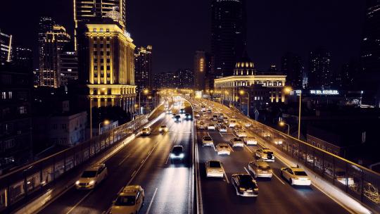 上海延安高架夜景航拍视频素材模板下载