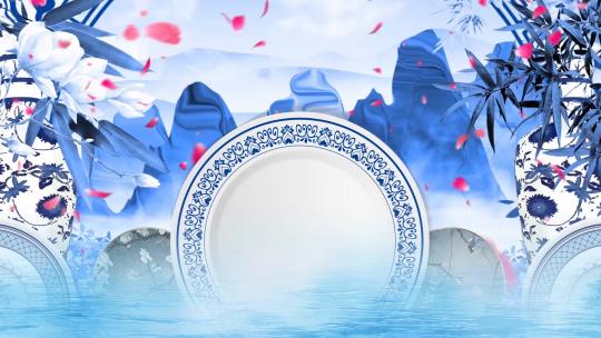 中国风青花瓷古典山水舞台背景视频
