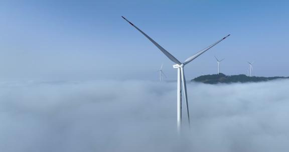 云海山上的风能风力发电场风车机组