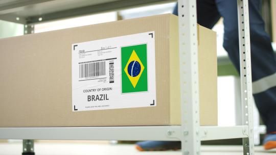 装有来自巴西的产品和存储员工的盒子视频素材模板下载