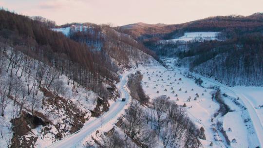 4k航拍雪后的山林