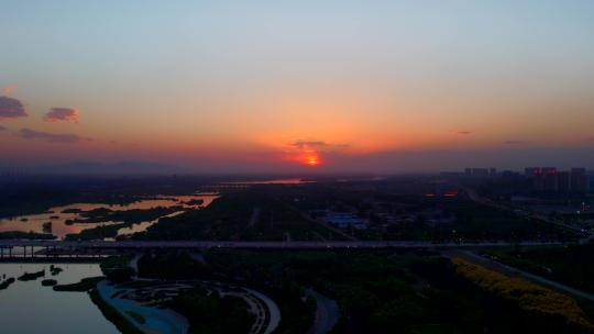 正定滹沱河 夕阳航拍