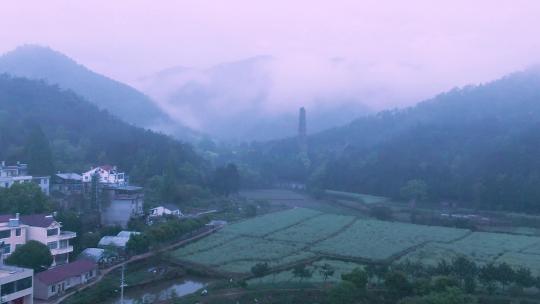 航拍天台山国清寺千年隋塔视频