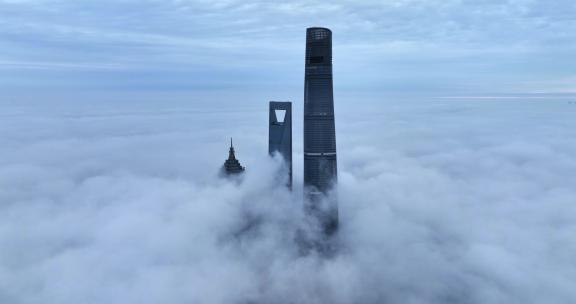 上海陆家嘴四件套上海高空阴天云海上海航拍