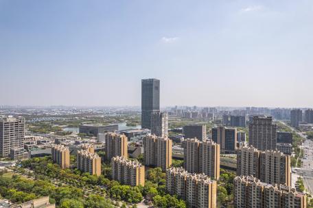 上海嘉定新城地标航拍延时4K