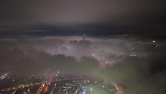 深圳城市夜景云海航拍