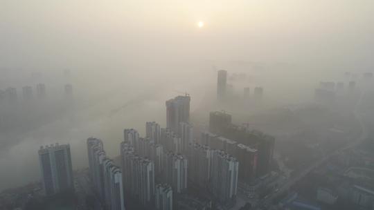 云雾缭绕的衡阳湘江城市风光4k航拍视频素材模板下载