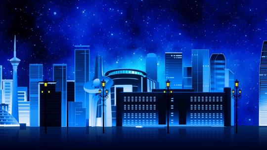 蓝色星空城市走屏粒子LED背景视频