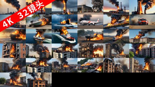 32火灾合集工厂着火交通肇事化工防火消防高清在线视频素材下载
