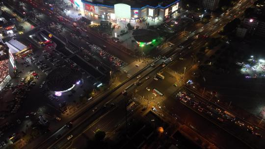 夜晚车流俯拍城市交通航拍繁华道路都市公路