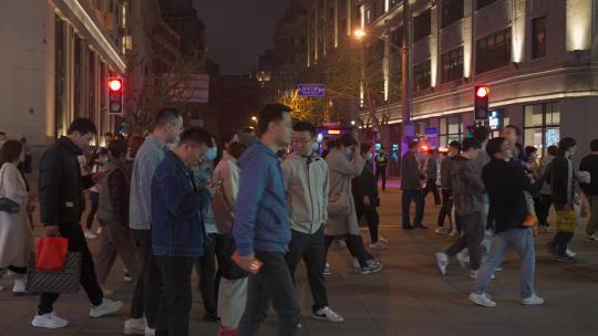 上海南京路路口人流 人群 过马路视频素材模板下载