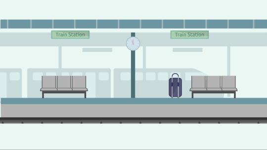 火车站候车厅室内MG扁平卡通动画背景场景AE视频素材教程下载