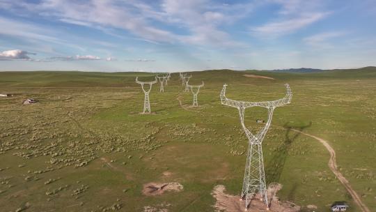 内蒙古电力高压电塔4K航拍视频