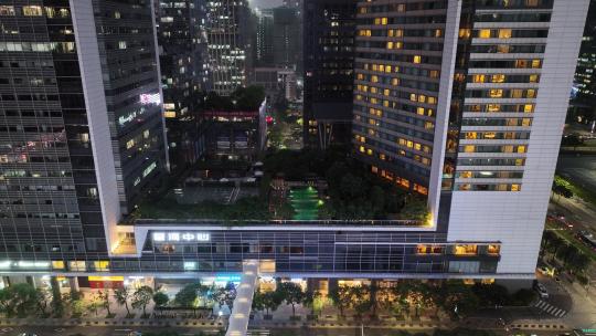 4K深圳福田区CBD建筑群夜景航拍视频素材模板下载