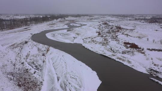 阴雪天航拍农村河流视频素材模板下载
