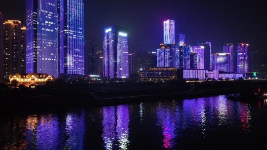 长沙滨江新城夜景航拍视频素材模板下载