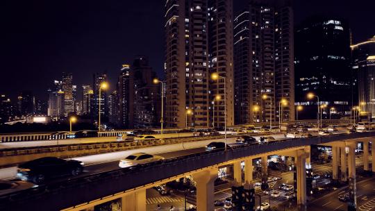 黄浦区延安高架夜景航拍