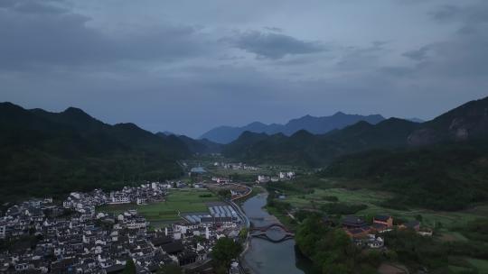 绩溪龙川古镇航拍空镜