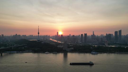 航拍湖北武汉汉口夕阳晚霞日落