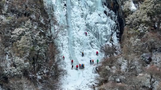 航拍四姑娘山双桥沟自然奇观天然冰瀑攀冰