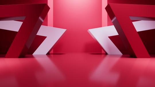 红色创意几何体室内空间3D渲染